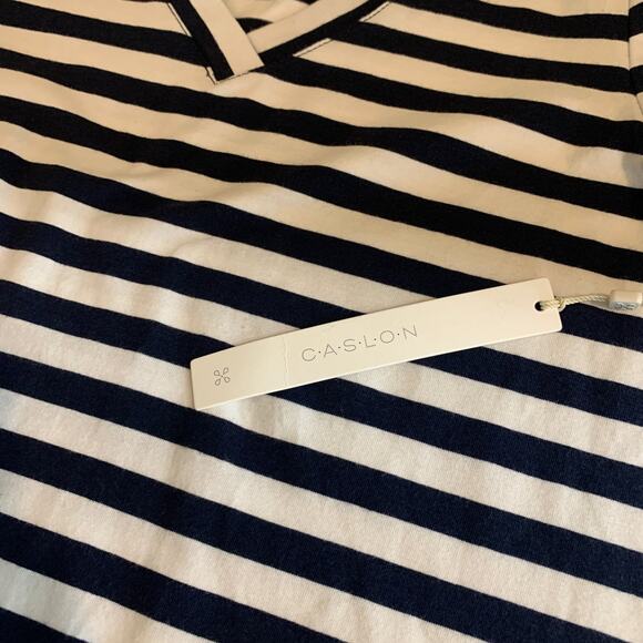 Caslon T Shirt Womens XS Extra Small Navy White V Neck Striped Short Sleeve Tee - Picture 8 of 12